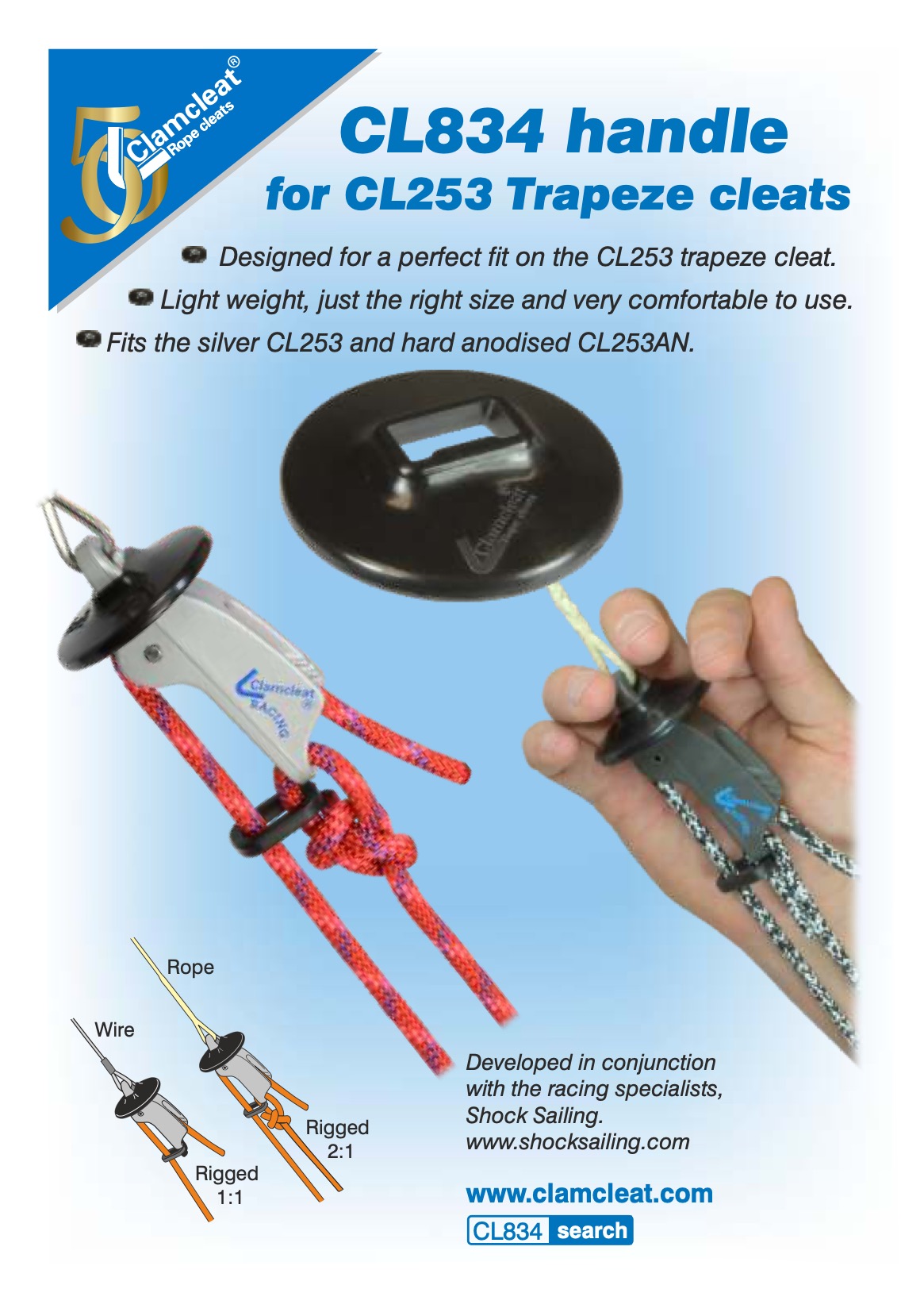 CLAMCLEAT CL834 HANDLE Trapezgriff für CL253 Trapezklemme