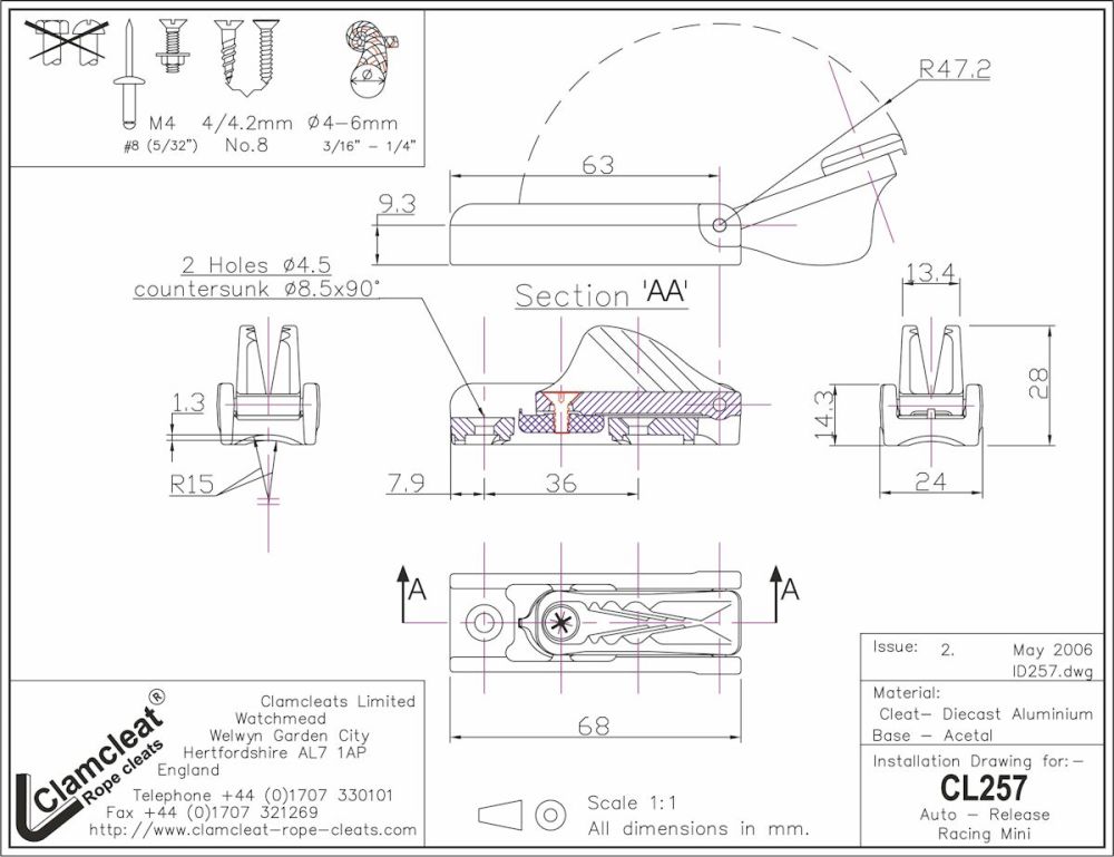 CLAMCLEAT CL257 AUTO-RELEASE Ruderklemme für Tauwerk 4-6mm